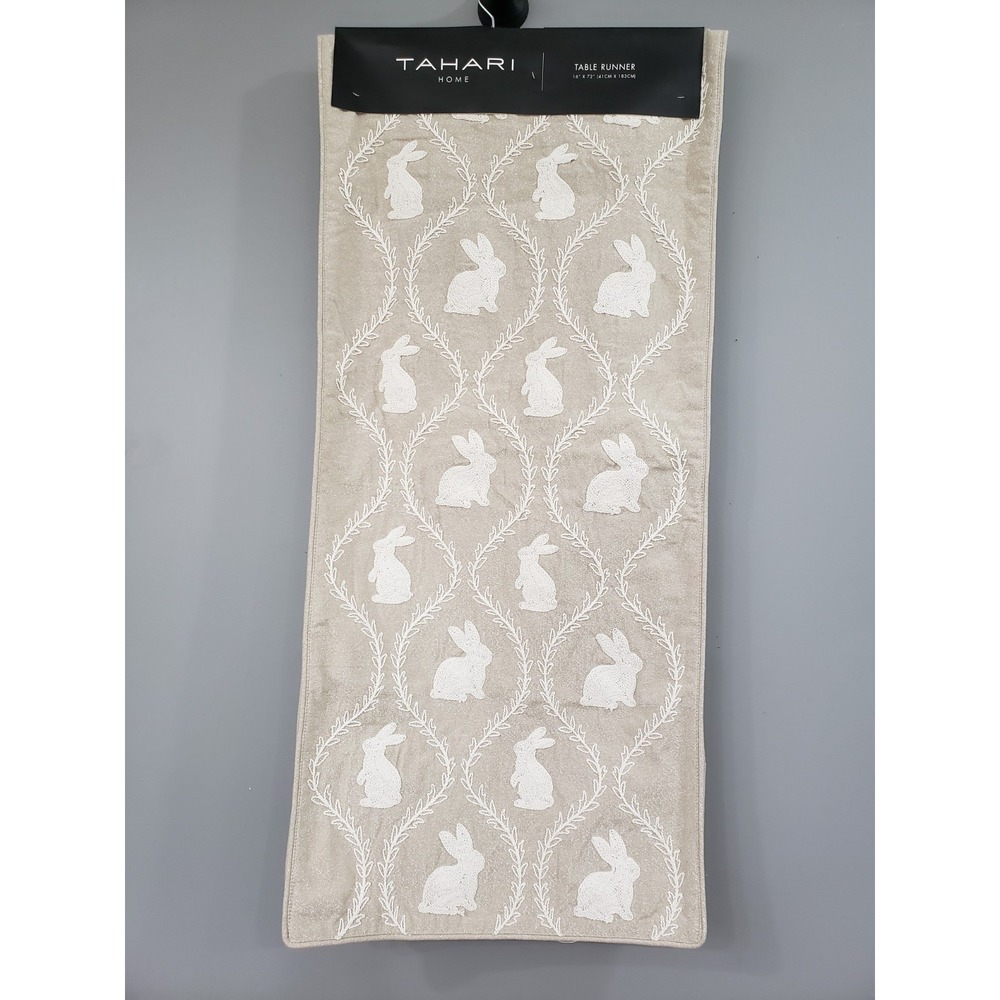 Tahari Easter Table Runner Shabby Chic Farmhouse Bunny Embroidery Shimmer decor